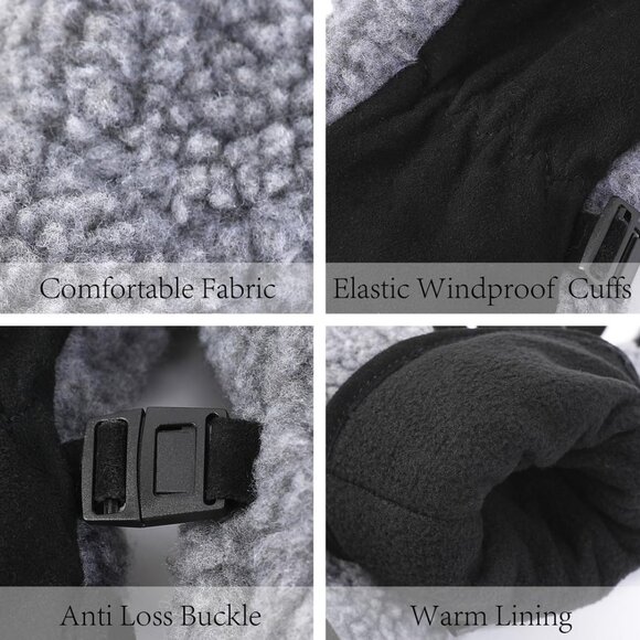 ⚡Women's Grey Genuine Suede Outdoor Mitt Thermal Lined Finger Liners Mitten - Picture 6 of 7